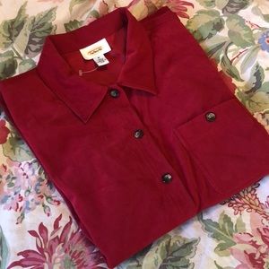 Vintage TALBOTS Size Medium Velvet Light Chamois Classic Red BIG SHIRT Tunic NEW